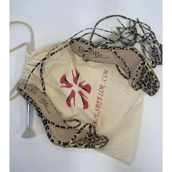 SO ME / Lace Up / Leopard Print / Heels With Clear / Stiletto Heel / Strappy - Picture 6 of 7